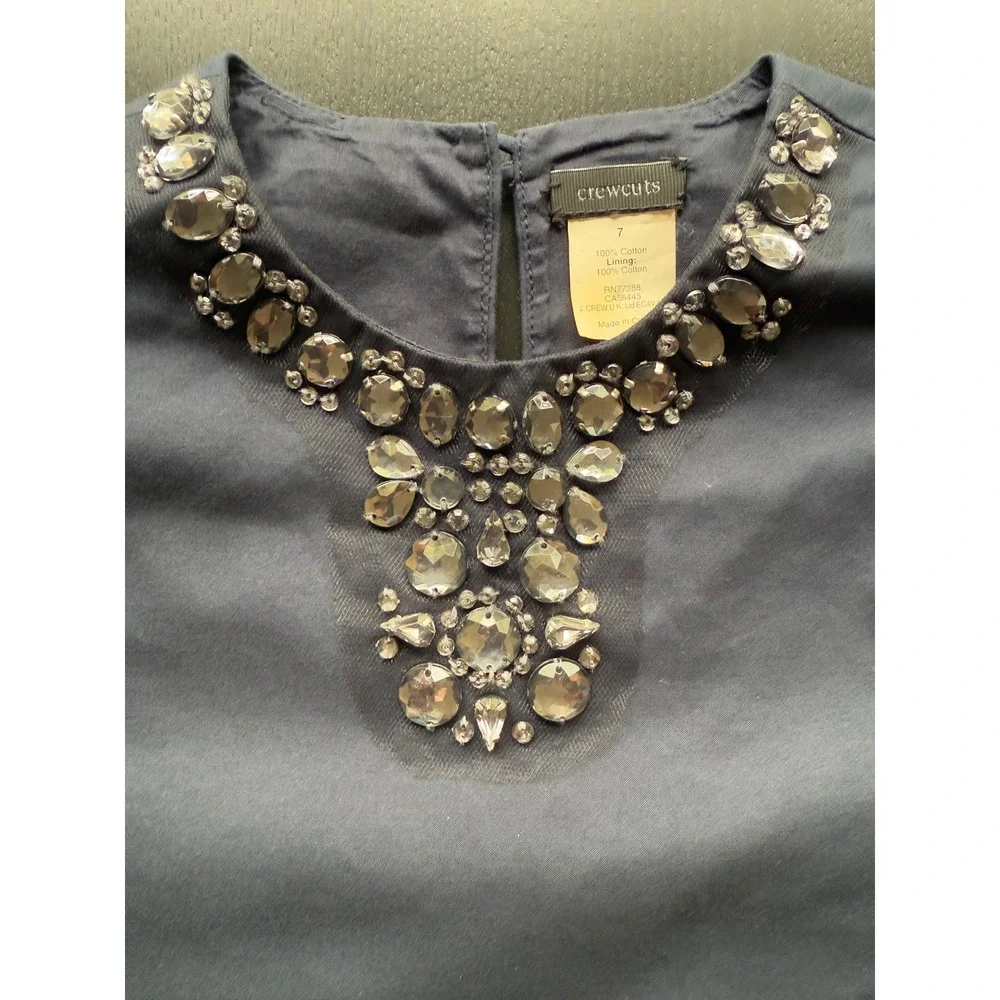 Crewcuts J. Crew Jeweled Dress Girls 7 Navy Sleeveless‎ Side Pockets Party XMAS